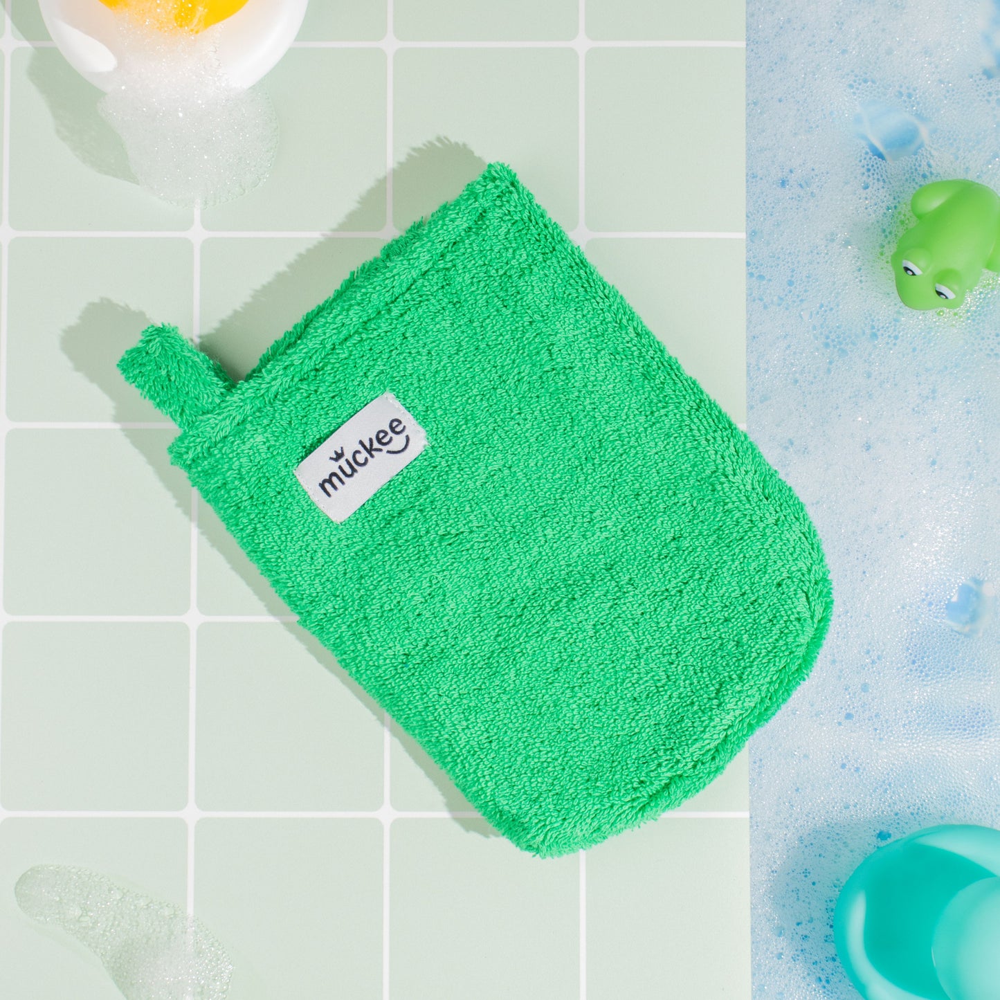 Green Kids Bath Washcloth | Cotton Reusable Muckee Mitt